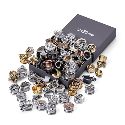ERKUOO 10 Pairs Ear Tunnels Plugs Gauges Set Random Color Gothic Ear Stretching Kit Saddle Expander Ear Plugs for Women Men Piercing Jewelry 6mm to 25mm - size: 1"=25mm