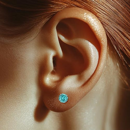 Zircon Flat Back Screw Hypoallergenic Surgical Steel Stud Earrings - color: Paraiba Green, size: 1ct - 0.24 Inch (6mm)