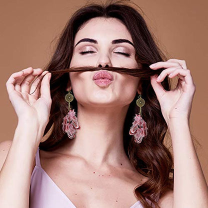 6 Pairs Women Faux Feather Earrings Dream Catcher Bohemian Fringe Tassel Long Drop Dangle Earrings Set with Design for Women - style: Style 8
