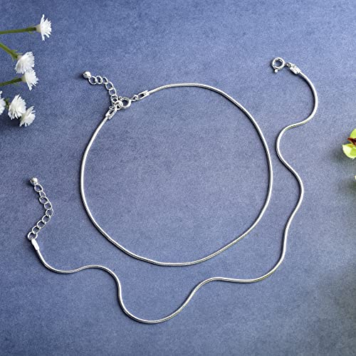 DHRUVS COLLECTION 925 Silver Plain Threaded Snake Pattern Anklet for Women