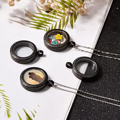 WANDIC Photo Charms, Set of 4 Matte Stainless Steel Round Memory Locket Pendant Bridal Wedding Bouquet Charms for Photo or Wedding, 25mm - color: 4pcs-gun Black Matte
