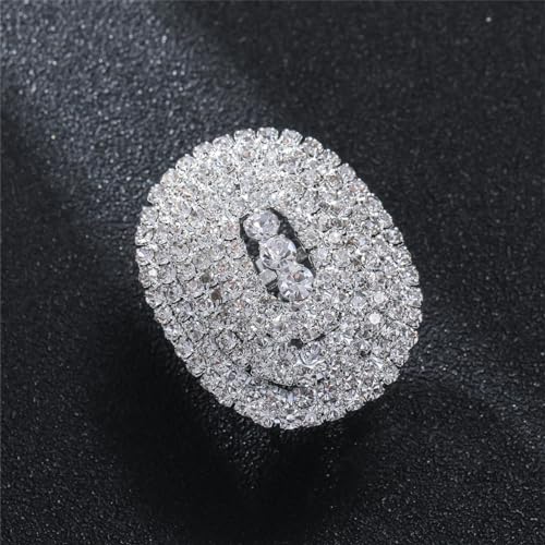 Rhinestone Finger Ring for Women Sparkly Crystal Butterfly Flower Leaf Adjustable Statement Chain Rings Punk Jewelry - color: Silver Oval