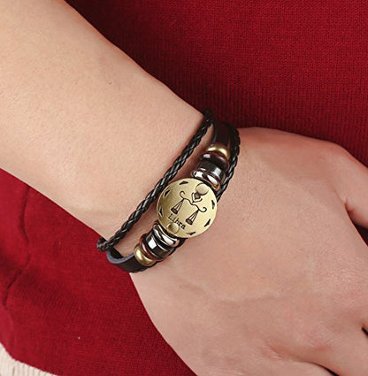 Punk Alloy Leather Bracelet for Constellation Braided Rope Bracelet Bangle - style: Libra