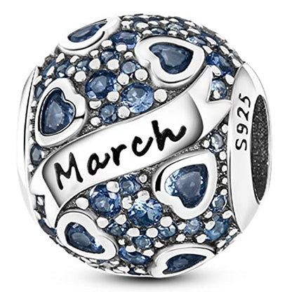 MULA Birthstone Charms 925 Sterling Silver for Bracelets and Necklaces | Dangle Pendants Beads With 5A Cubic Zirconia - Happy Birthday Mothers Day Jewelry - color: March Birthstone