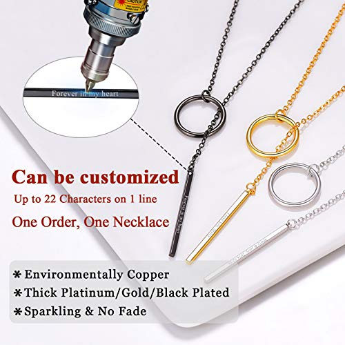 FOCALOOK Long Necklaces for Women, 14K Gold Plated Lariat Drop Bar Pendant | Hypoallergenic, 28"-30" Long Y-Shaped Chain, Layered Look, Minimalist Trendy Jewelry, Pairs Perfectly with V-Necklines - color: 02:Black-Custom