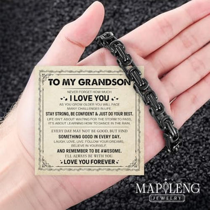 Grandson Gifts from Grandma Grandpa, Black Stainless Steel Bracelet with Meaningful Message Card, Birthday Gift for Grandson, Graduation Christmas Gift, Inspirational Keepsake Jewelry for Men - color: Grandson #6