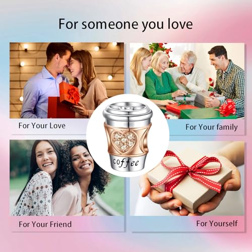 Bible Family Mom Wife Love Heart Dangle Charm 925 Sterling Silver Charms fits Bracelets and Necklace Pendant Bead Charms Jewelry Present for Women Family Friends - style: Coffee Lover Charm