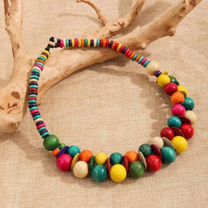 COLORFUL BLING Ethnic Large Chunky Wooden Beaded Necklaces Boho African Statement Necklace Handmade Tribal Collar Choker Bib Jewelry - color: joint mix