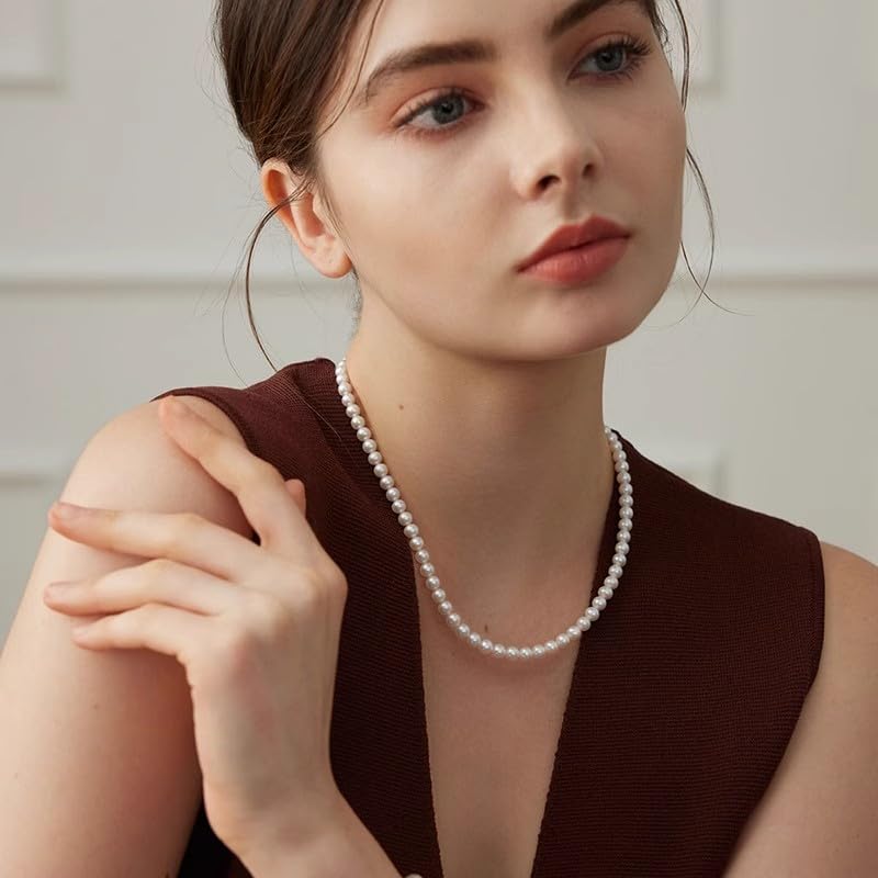 White Genuine Freshwater Cultured Pearl Necklace For Women And Men | Full Sizes from 3mm to 14mm Freshwater Pearls, AAA Grade & Above, A Love Gift Choice For Anniversaries And Birthdays - size: 5-6mm 18in