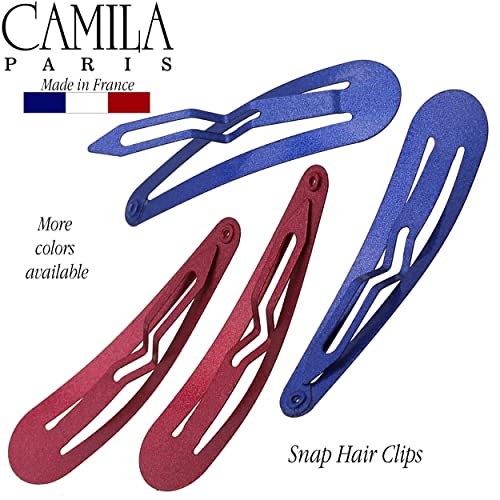 Camila Paris CP1330H French Hair Barrettes Clips, Snap Hair Slides Clic Clac for Women, Styling Girls Side Slide-in Metal Snap Pin Hair Accessories for Women. Strong Hold, No Slip Grip, Made in France - color: 4PK Metal Blue/Red2 2"