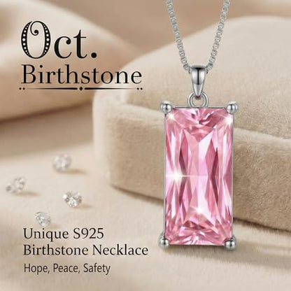 8mm x 16mm Square Birthstone Pendant Necklace – Fashion charming Sterling Silver Gift for women - color: October