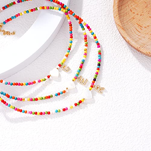 MJartoria Initial Necklaces for Women, Colorful Beaded Necklace, Shell Beach Necklace Letter Choker Handmade Jewelry Gifts - style: E