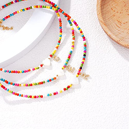MJartoria Initial Necklaces for Women, Colorful Beaded Necklace, Shell Beach Necklace Letter Choker Handmade Jewelry Gifts - style: E
