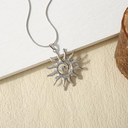 Mikovivi Magical Sun Pendant Necklace for Women, Dainty Gold Sunburst Sunflower Charm Solar Pendant Necklace Elegant Statement Jewelry Gifts