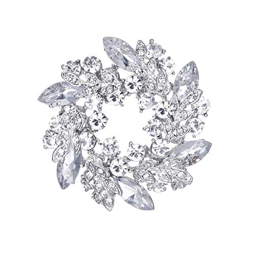 EVER FAITH Austrian Crystal Wedding Corsage Jewelry Accessory Bridal Flower Wreath Brooch Pin for Women - color: Clear Silver-Tone