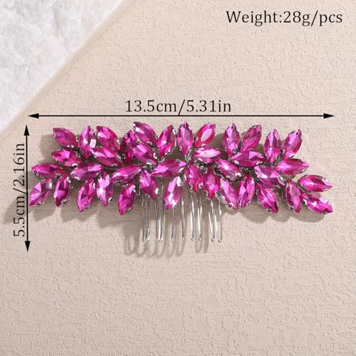 Teyglen Women's Dainty Rhinestone Hair Comb - Luxurious Shiny Bridal Side Comb for Brides and Girls (Rose Red) - color: Rose Red