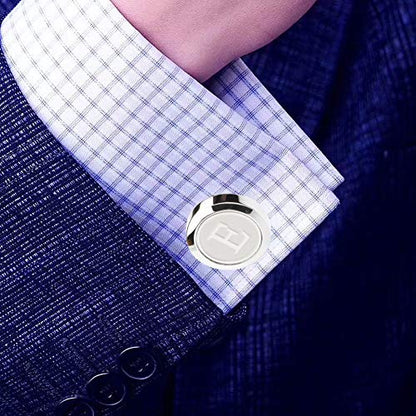 Mens Classic Stainless Steel Initial Cufflinks 26 Alphabet Initial Letter Cufflinks Business Wedding Shirts A-Z - style: E