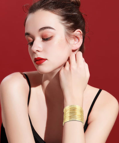 2Pcs Cuff Bangle Bracelet for Women Open Wide Wire Bracelets Gold Wrist Cuff Wrap Bracelet Adjustable - color: Gold4
