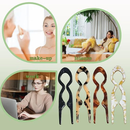 4 PCS French Hair Pins for Women Lialys Prestige Hair Pins for Buns, Updos & French Twist Hair Tool, Acetate Hair Pins Ideal for Thin & Thick Hair - color: black witer