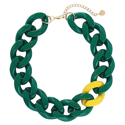 Firstmeet Statement Chunky Acrylic Chain Link Choker Necklace for Women - color: Green