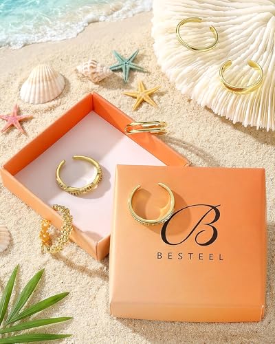 Besteel 6 PCS Toe Rings for Women - 14K Gold Filled Non Tarnish Waterproof | Adjustable Silver Toe Ring Simple Open Band Hug CZ Chunky Flower Toe Rings Set Trendy Summer Beach Foot Jewelry for Women - style: Gold: twist&flower toe ring