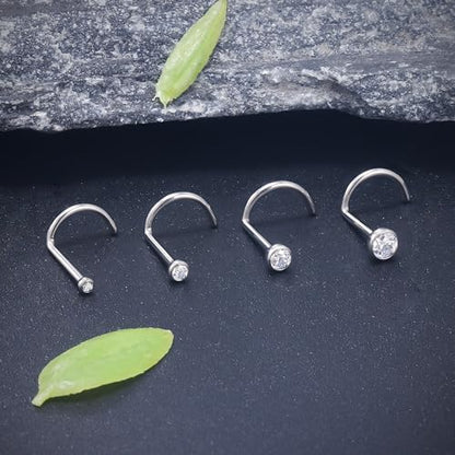 ASTM F136 Titanium Nose Rings 18G 20G 22G Jeweled Clear Round Cubic Zirconia Nose Studs Ring Screw L-Shaped Bone Hypoallergenic Body Piercing Jewelry for Women 1.5mm 2mm 2.5mm 3mm 4PCS - style: Screw:20G(0.8mm)