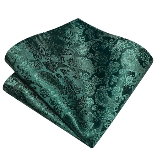 GUSLESON 3.15"（8cm） Mens Paisley Tie and Lapel Pin Necktie Hankerchief Cufflinks Set for Men - color: Dark Green