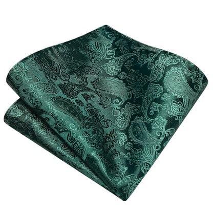 GUSLESON 3.15"（8cm） Mens Paisley Tie and Lapel Pin Necktie Hankerchief Cufflinks Set for Men - color: Dark Green