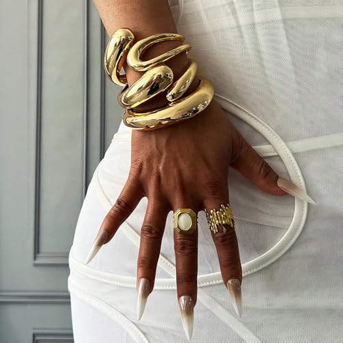 Giovanchi Chunky Gold Bangle Bracelets for Women | 14K Gold Plated Cuff Bracelets, Stackable Dainty Gold Bracelet Sets, Non Tarnish Fashion Jewelry Gift - style: B3-Gold