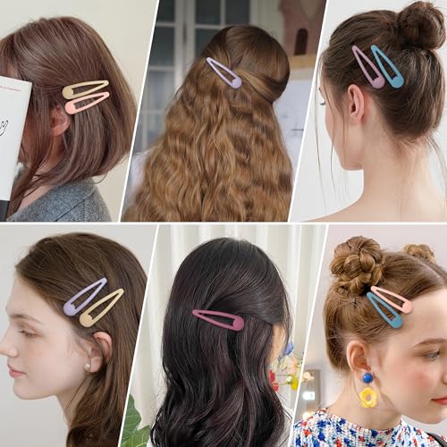 24 PCS 2.36 In Metal Snap Hair Barrettes For Women Water Drop Shape Hair Clips For Thick Thin Fine Hair,Matte Pink Blue Purple Rose Red - color: Matte Pink Blue Purple Rose Red