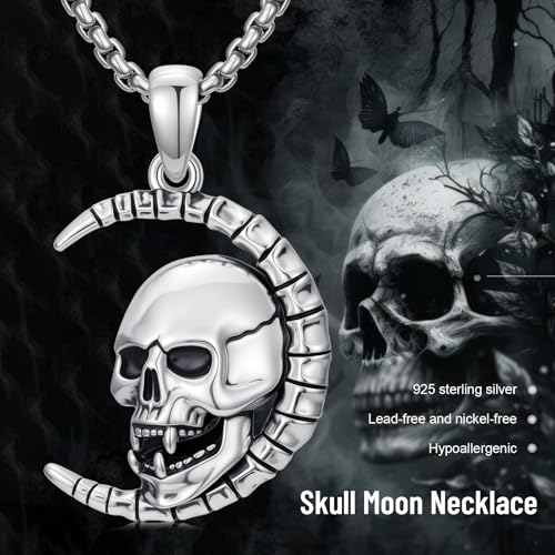 Sterling Silver Halloween Necklace Gothic Jewelry Gifts for Women Men - style: Skull
