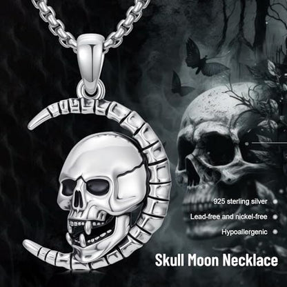 Sterling Silver Halloween Necklace Gothic Jewelry Gifts for Women Men - style: Skull