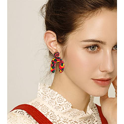 Unique Geometric Irregular Polymer Clay Acrylic Earrings for Women Spring Colorful Spray Paint Simple Personality and Geometric U-Shape Drop Earrings