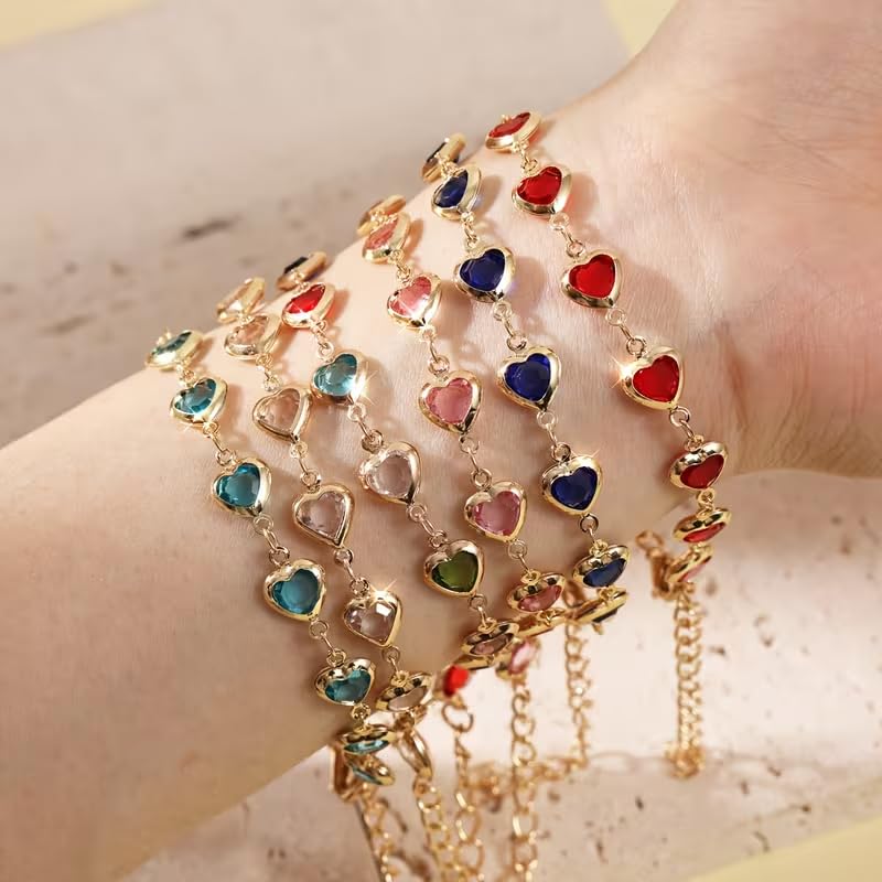 1pc Heart Shape Bracelet With Colorful Rhinestone Beads,Small And Fresh Style(No Box) Valentines,Mother's Day,Gift - color: Gold-Green, size: One Size