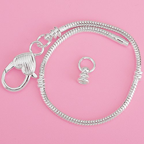 RUBYCA 10pcs White Silver Plated Heart Lobster European Snake Chain Bracelet fit Charm Beads 6.3" - color: 10pcs, size: 16 CM