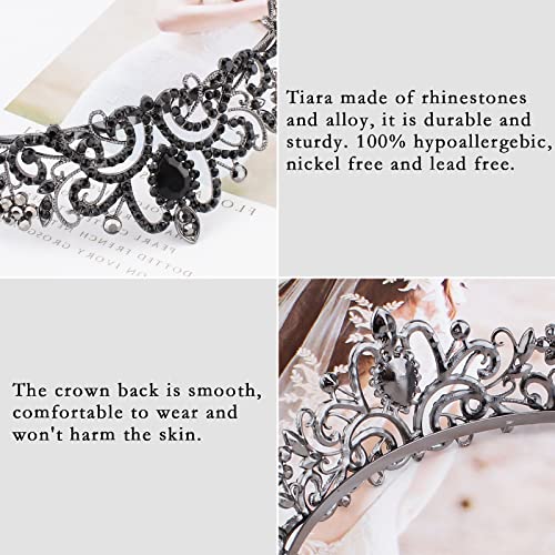 COCIDE Tiara Crowns Crystal Headband Princess Rhinestone Crown with Combs Bride Headbands Bridal Wedding Prom Birthday Party Hair Accessories Jewelry for Women and Girls (L BLACK) - color: TI Dark Silver+Black