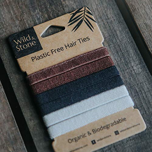 Wild & Stone | Pack of 6 Hair Bands | 100% Biodegradable and Plastic-Free Elastic Hair Ties | 100% Organic Cotton and Natural Plant-Based Rubber | No Crease Ponytail Holder (Natural) - color: Natural