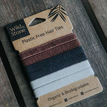 Wild & Stone | Pack of 6 Hair Bands | 100% Biodegradable and Plastic-Free Elastic Hair Ties | 100% Organic Cotton and Natural Plant-Based Rubber | No Crease Ponytail Holder (Natural) - color: Natural
