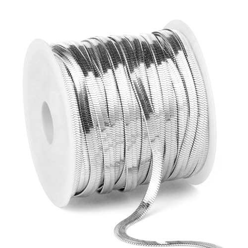 33FT 3mm Stainless Steel Chains Snake Chains Roll Bulk for Jewelry Making | 304 Stainless Steel Flat Snake Chains Roll Spool for DIY Craft Necklace Bracelet - color: 3.0mm Stainless Steel Flat Snake Chains