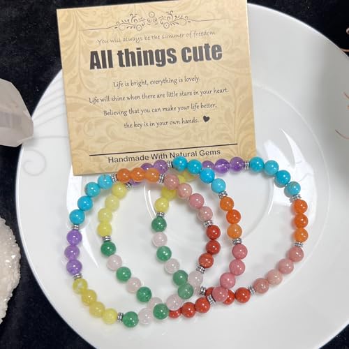 Natural Healing Gemstone Bracelet Handmade Yoga Stretch Elastic Bracelet Stress Relief Crystal Jewelry for Men and Women - color: All things cute (Good Attitude), size: 6mm
