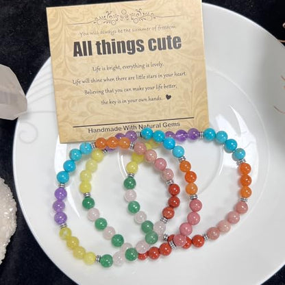Natural Healing Gemstone Bracelet Handmade Yoga Stretch Elastic Bracelet Stress Relief Crystal Jewelry for Men and Women - color: All things cute (Good Attitude), size: 6mm