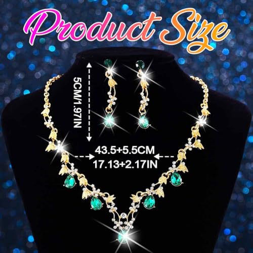 Gold Rhinestone Jewelry Set Bridal Wedding Necklace Earrings Sets Prom Formal Costume Jewelry for Women and Brides - color: Green