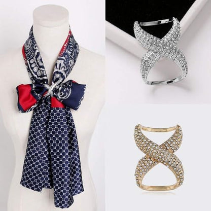 2 PCS Fashion Scarf Clips Scarf Ring Buckle Rhinestone Scarf Ring Buckle Silk Scarf Clasp Clips for Women Lady Girls, Gold, Medium