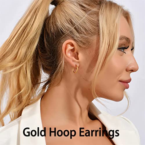 Minimalist Hoops for Women - 14K Gold Open Huggie Hoop Earrings, Hypoallergenic Tiny Hoops in Gold and Silver (Set of 1-5 Pairs) - color: 14K Gold - 6mm/8mm/10mm/15mm/20mm