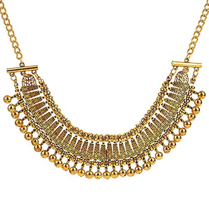 LUREME Vintage Engraved Coin Bib Statement Necklace Clavicle Necklace (01003295) - style: Antique Gold C