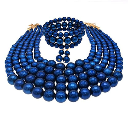 JNF Large Faux Pearl Necklaces for Women Multi strand Pearl Necklace Bracelet and Earrings Set 1920s Costume Pearls Necklace Jewelry Accessories - color: Royal blue pearl necklace