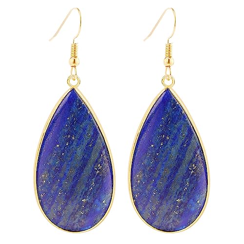 BaubleStar Natural Crystal Healing Stone Earrings Statement Teardrop Dangle Earrings for Women - color: Blue Stone
