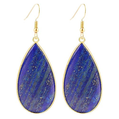 BaubleStar Natural Crystal Healing Stone Earrings Statement Teardrop Dangle Earrings for Women - color: Blue Stone