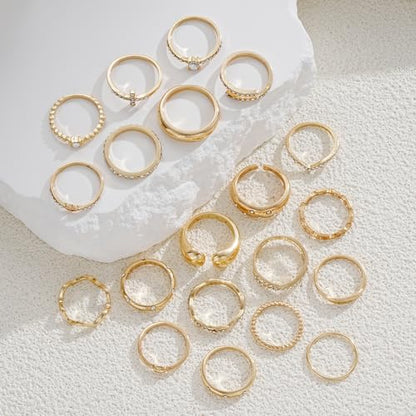 FAXHION 25 PCS Gold Stackable Rings Set for Women, Simple Twist Knuckle Finger Ring Trendy, Dainty Stacking Statement Thumb Rings Pack Jewelry Gift - color: Gold-Zircon