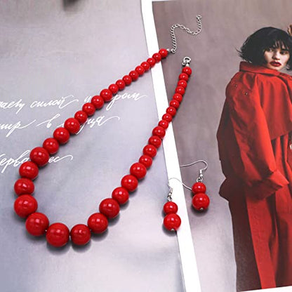 Cryshimmer Pearl Choker Necklace for Women Faux Pearl Beads Strand Necklace Earring Set Costume Jewelry,Gift for Wife Mother - color: Red-1
